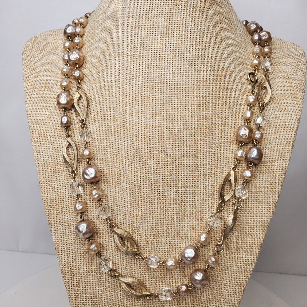 Vintage Necklace Baroque Freshwater Pearls w/ Gold Tone 50 Inch Pullover